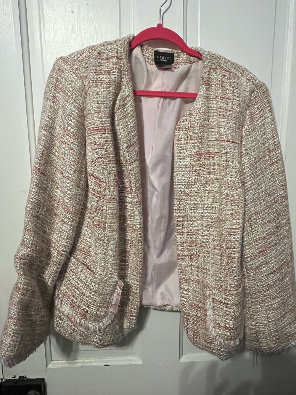 George Cream Tweed Open Front Blazer with Pink Accents